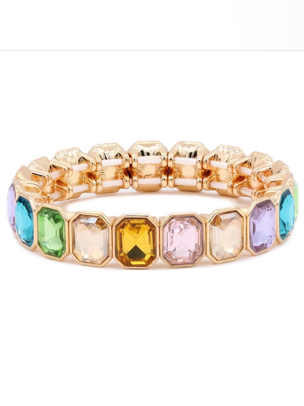 Gold Multicolor Gemstone Stretch Bracelet - Women Jewelry